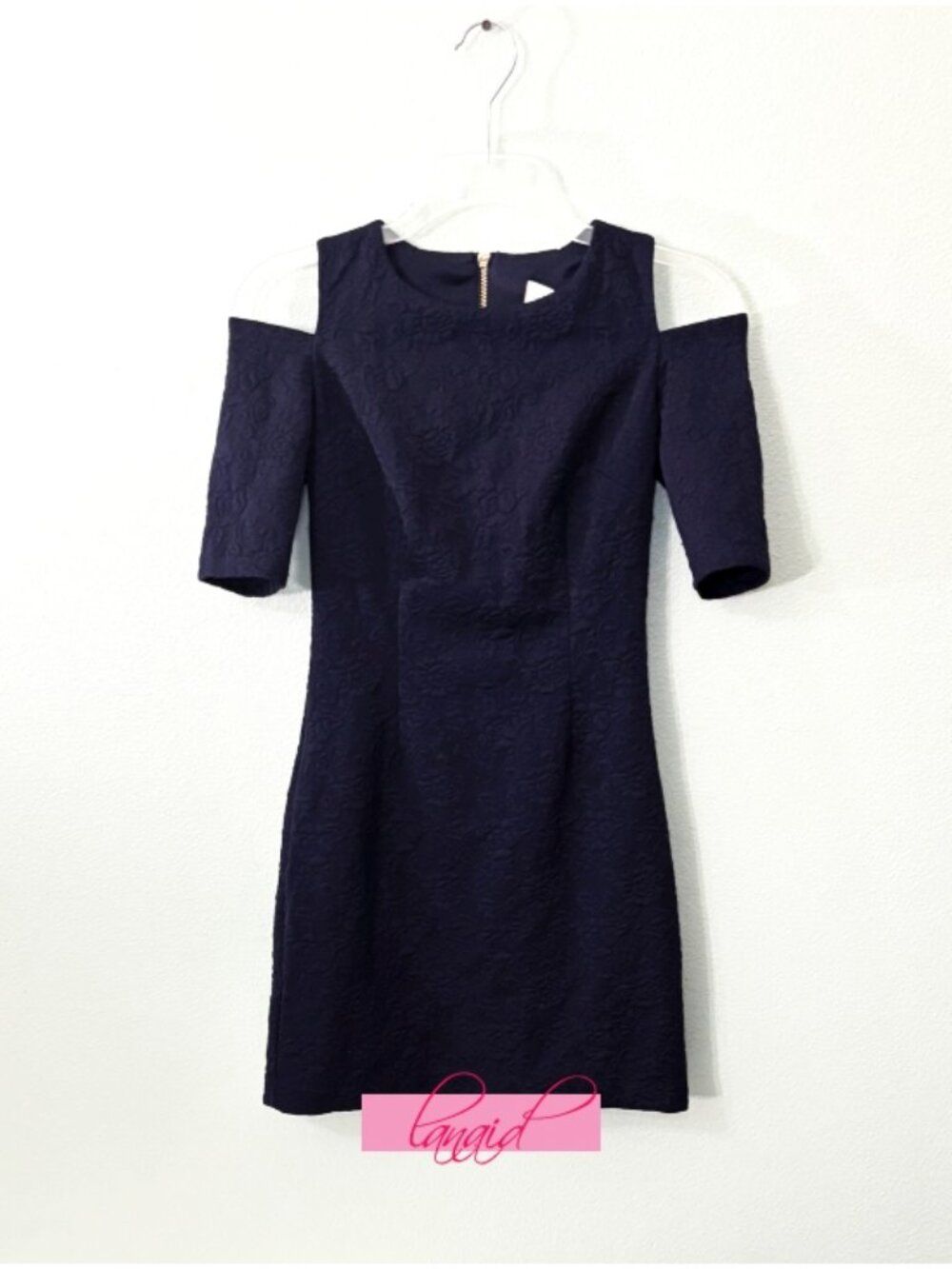 Eliza J Textured Floral Cold-Shoulder Navy Cut-Outs Cutouts A-Line Bodycon Mini